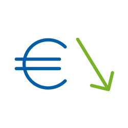 euro symbol with arrow pointing downwards